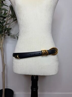 Madewell Black Leather Belt with Gold-Tone Buckle